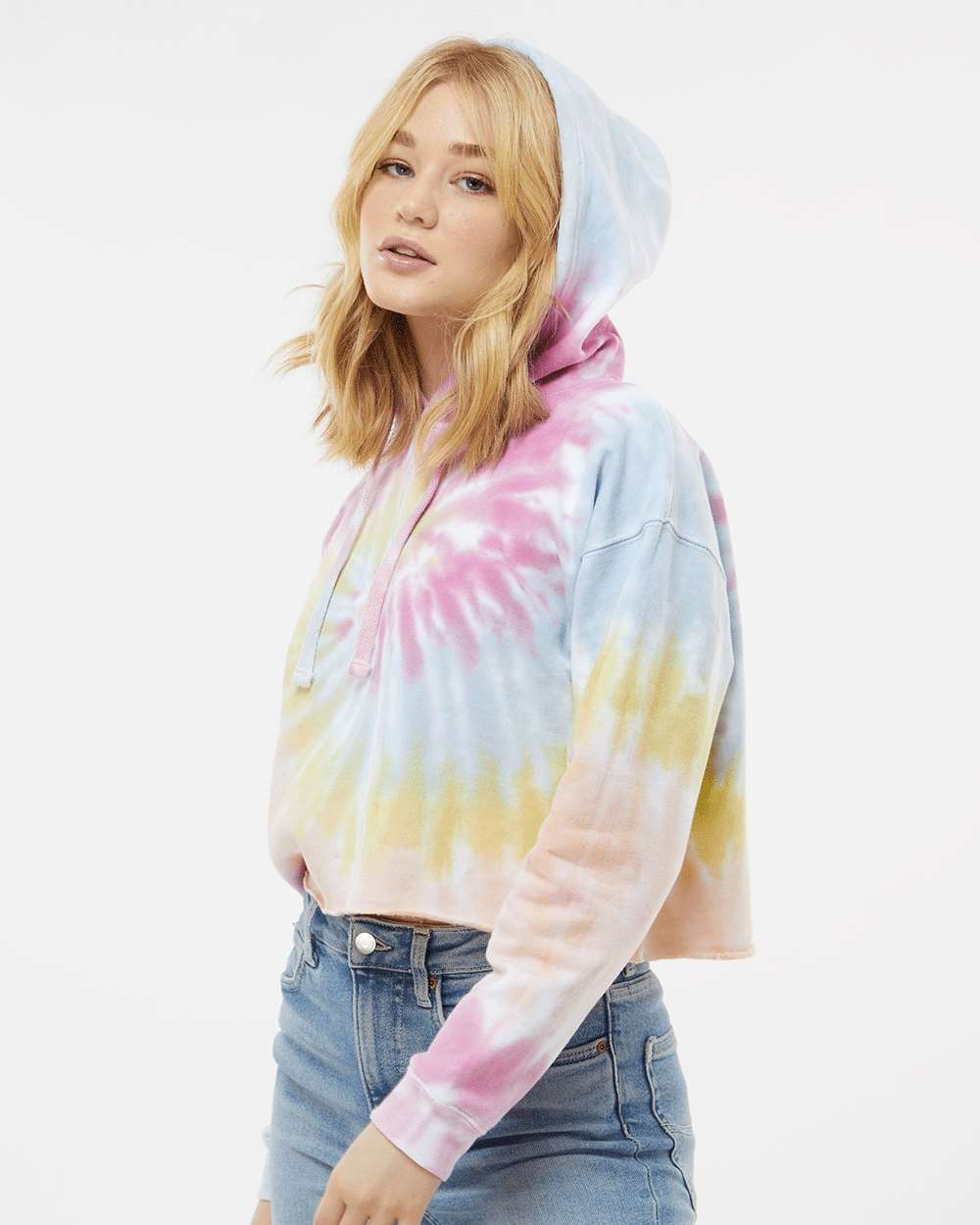 Women's Tie-Dyed Crop Hooded Sweatshirt_8333